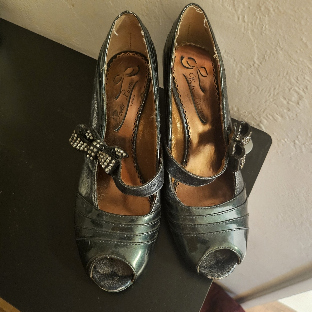 IRREGULAR CHOICE Pretty Woman Lucite Wedge And Patent Leather Heels - Picture 3 of 9